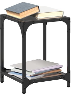 VidaXL Salontafels 2 st met zwart glazen blad 30x30x40 cm staal