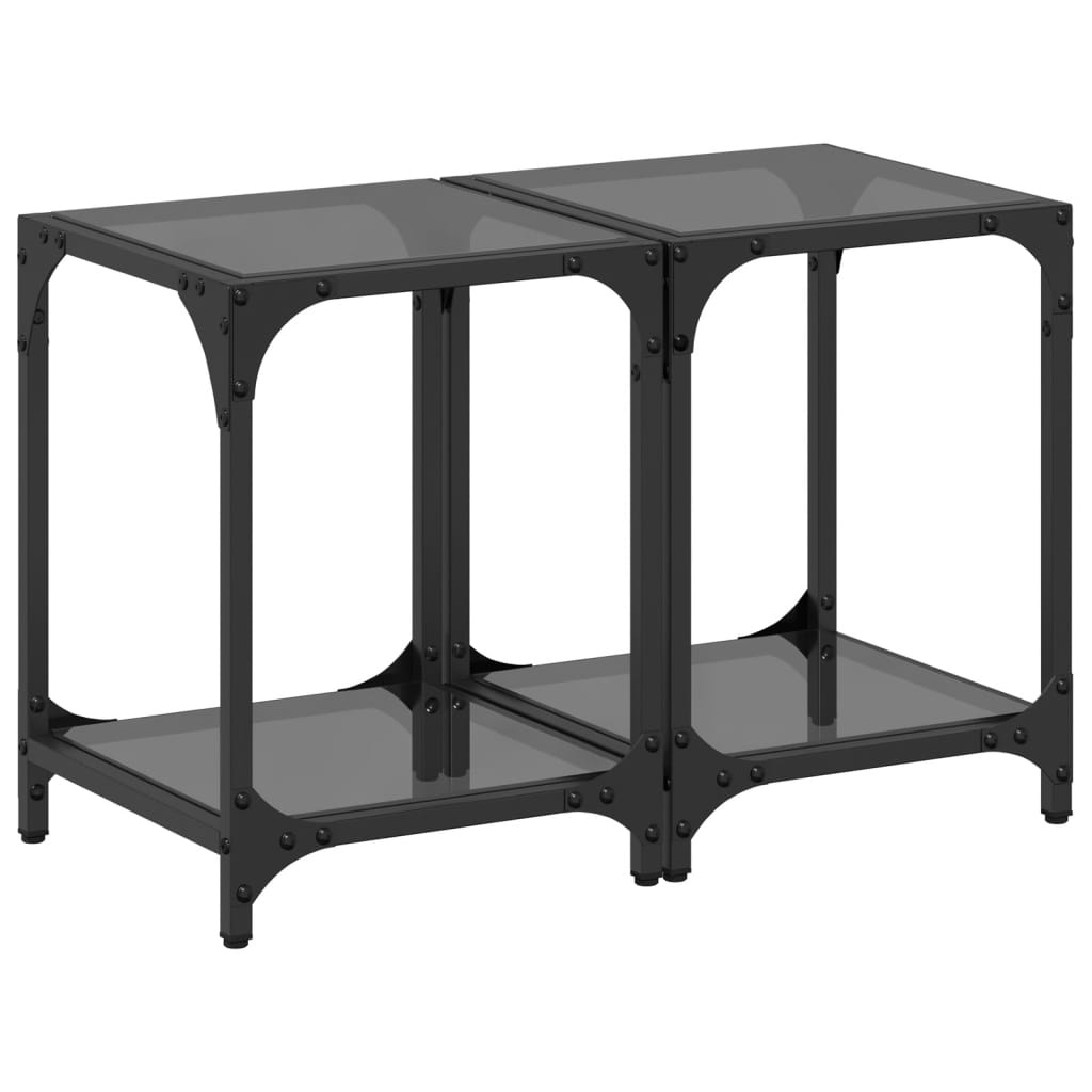 VidaXL Salontafels 2 st met zwart glazen blad 30x30x40 cm staal