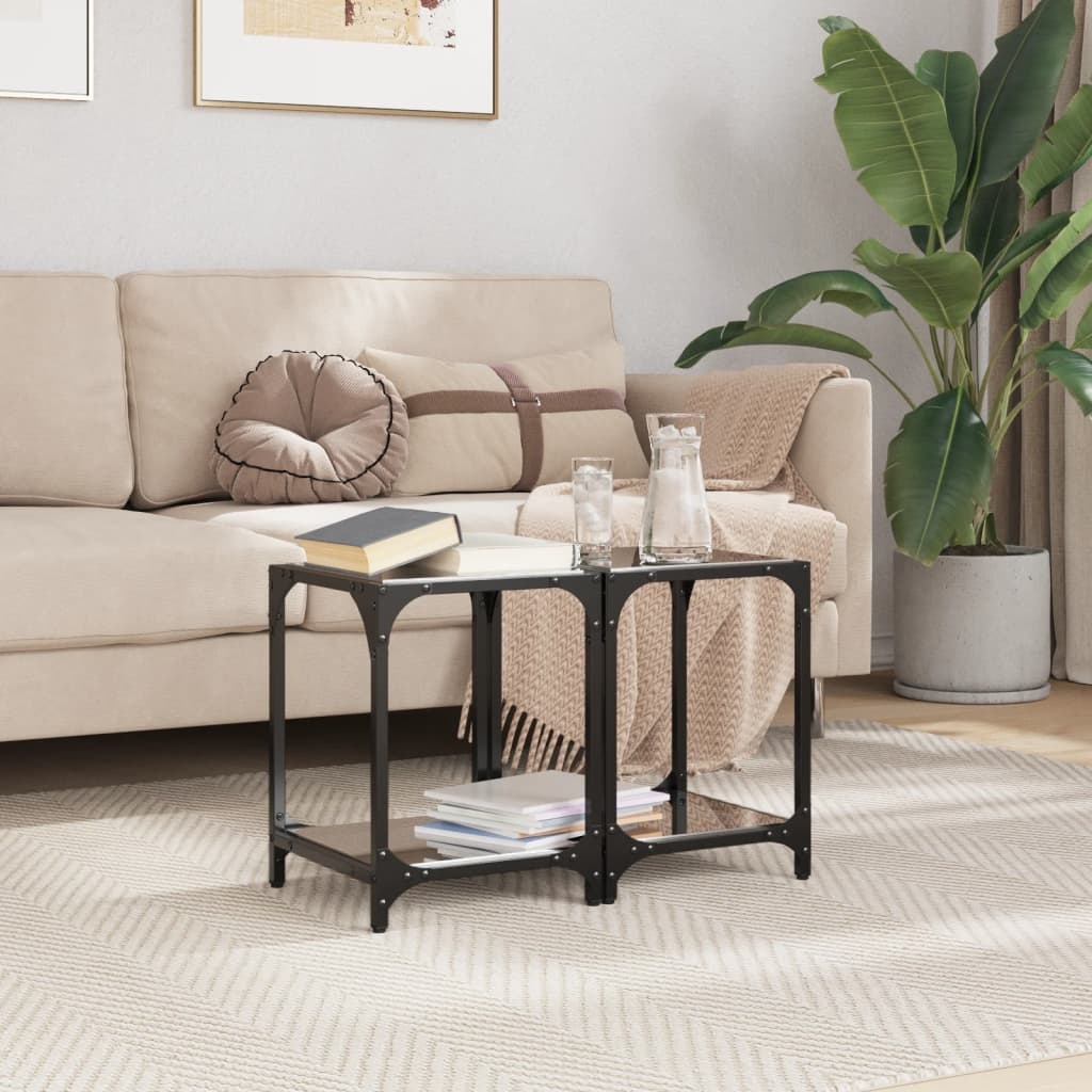 VidaXL Salontafels 2 st met zwart glazen blad 30x30x40 cm staal