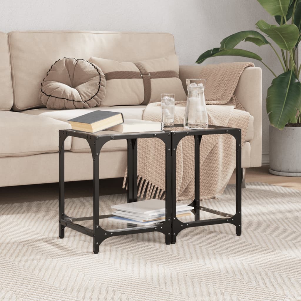 VidaXL Salontafels 2 st met transparant glazen blad 30x30x40 cm staal