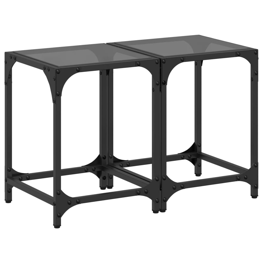 VidaXL Salontafels 2 st met zwart glazen blad 30x30x40 cm staal