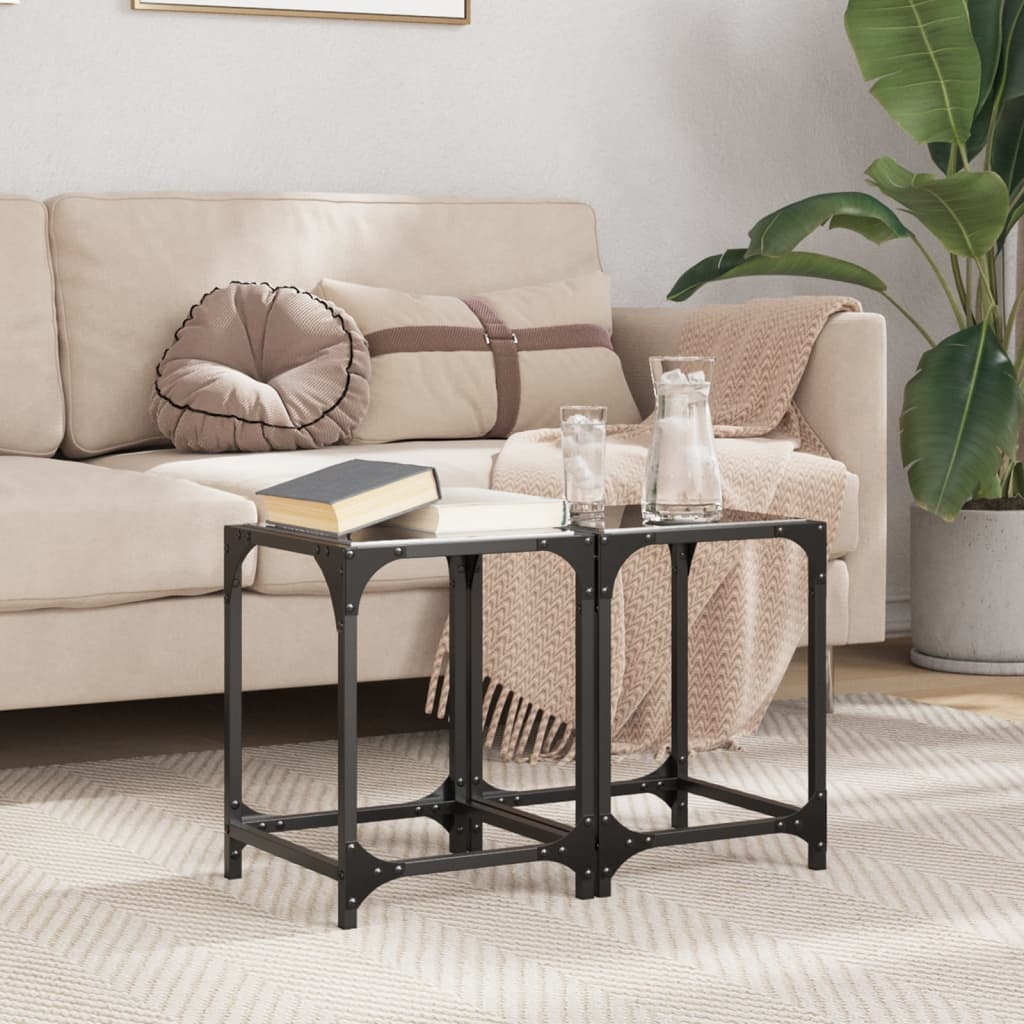VidaXL Salontafels 2 st met zwart glazen blad 30x30x40 cm staal