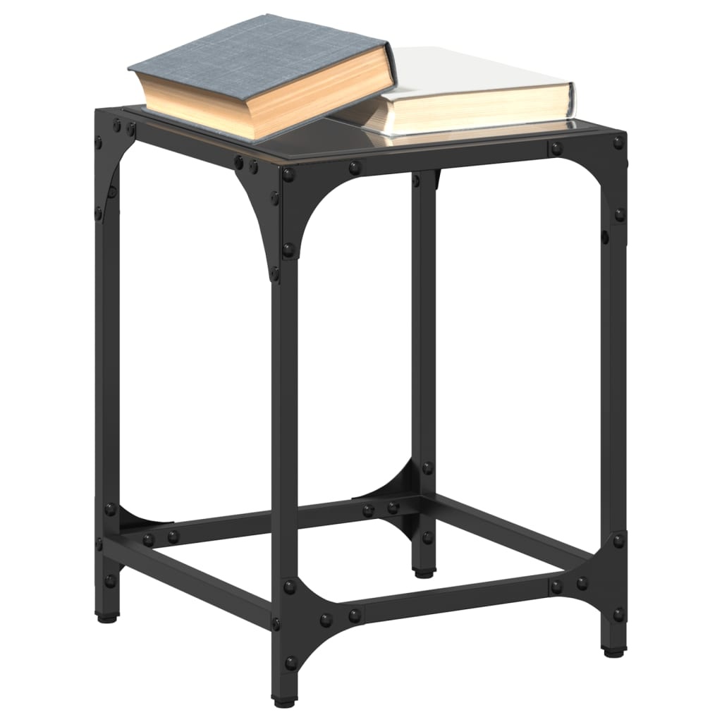 VidaXL Salontafel met zwart glazen blad 30x30x40 cm staal