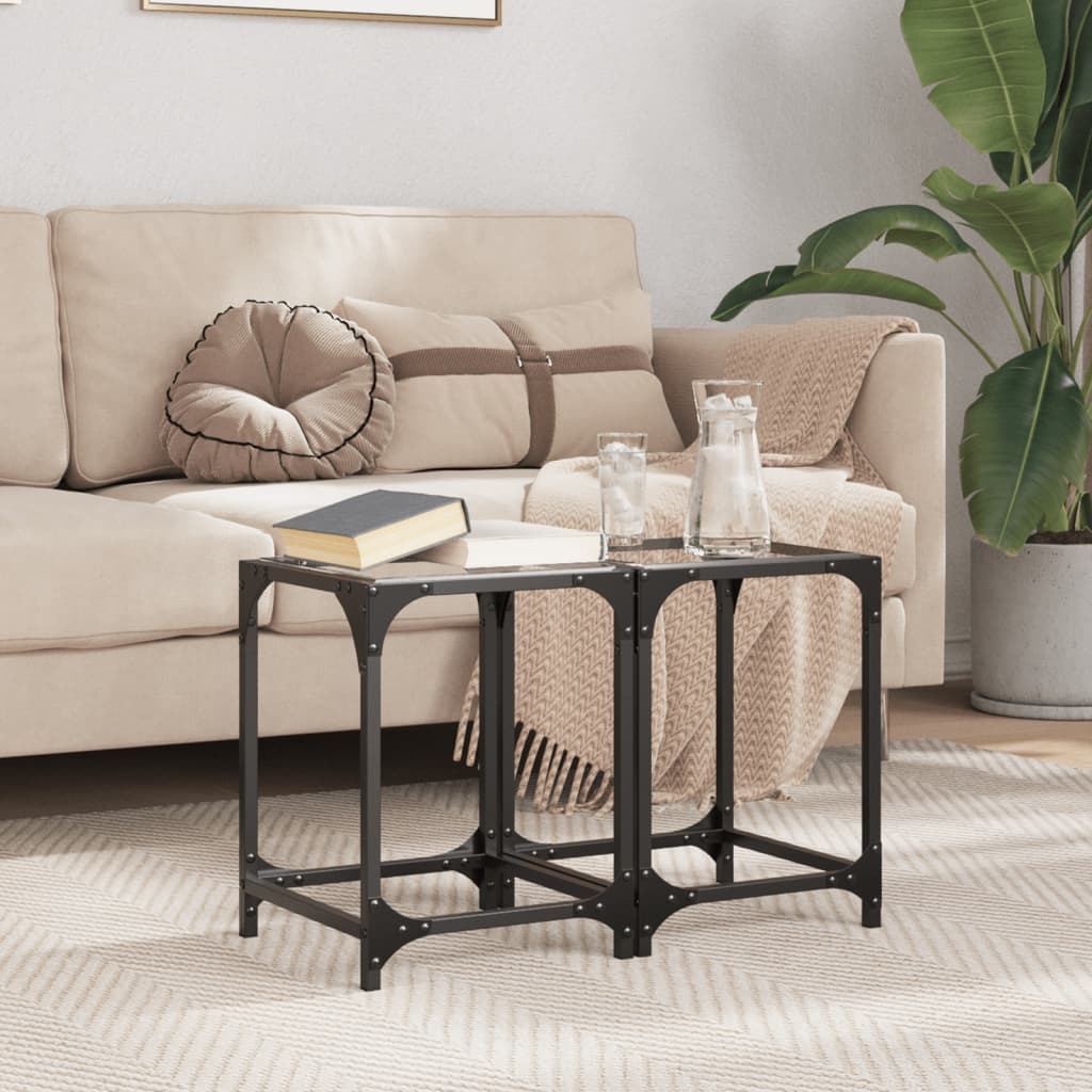 VidaXL Salontafels 2 st met transparant glazen blad 30x30x40 cm staal
