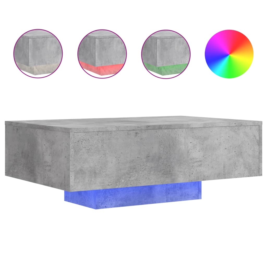 VidaXL Salontafel met LED-verlichting 85x55x31 cm betongrijs