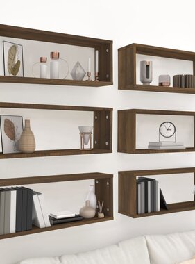 VidaXL Wandschappen kubus 6 st 60x15x23 cm bewerkt hout bruin eiken