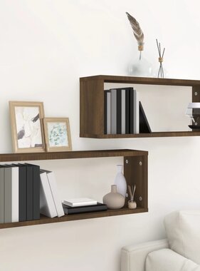 VidaXL Wandschappen kubus 2 st 60x15x23 cm bewerkt hout bruin eiken