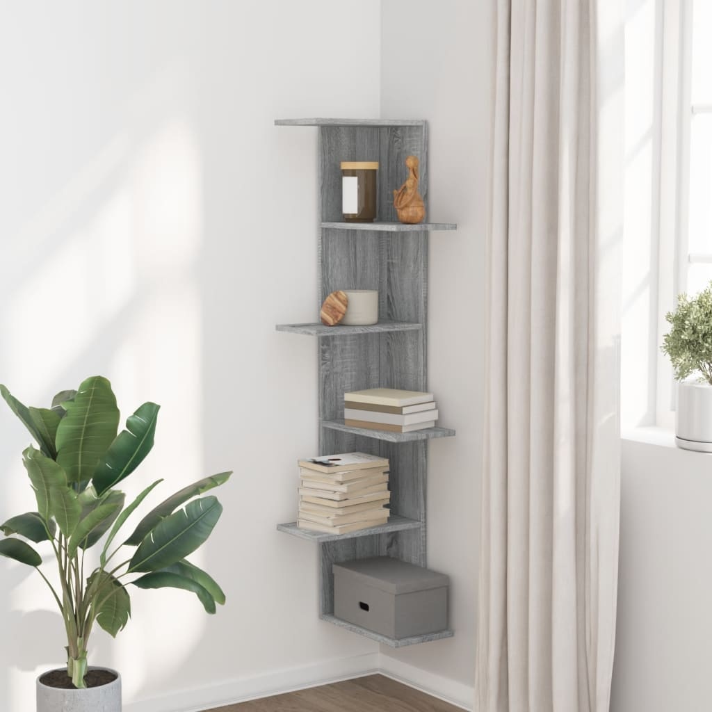 VidaXL Hoekwandschap 36,5x36,5x140 cm bewerkt hout grijs sonoma eiken