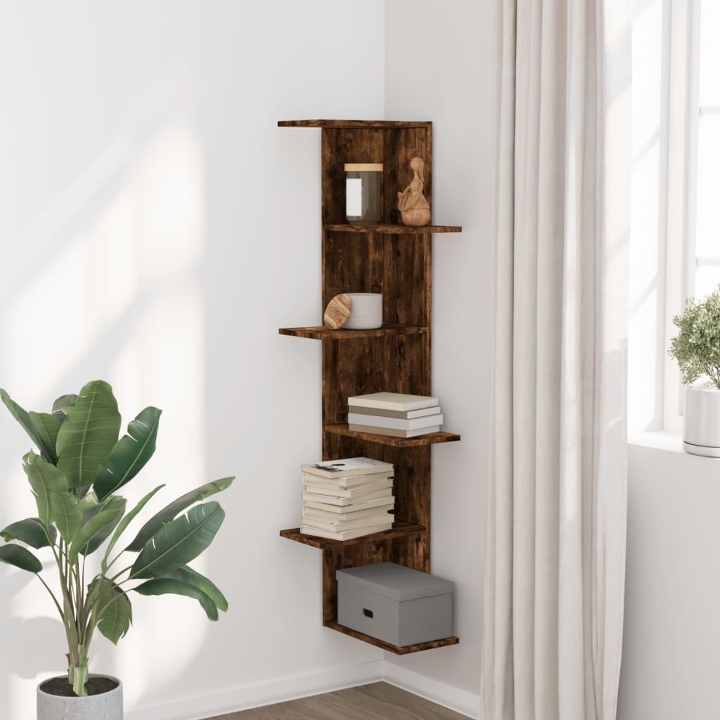 VidaXL Hoekwandschap 36,5x36,5x140 cm bewerkt hout gerookt eikenkleur