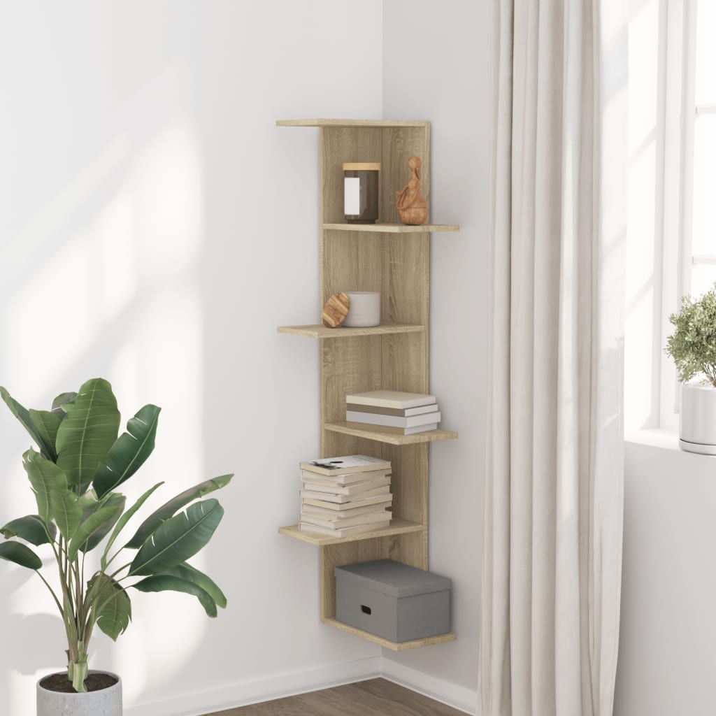VidaXL Hoekwandschap 36,5x36,5x140 cm bewerkt hout sonoma eikenkleurig