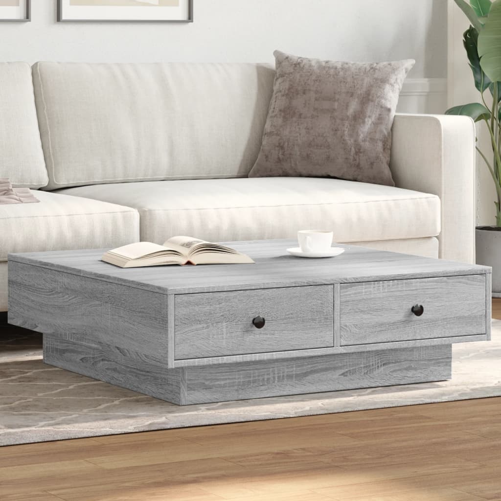 VidaXL Salontafel 90x90x28 cm bewerkt hout grijs sonoma eikenkleurig