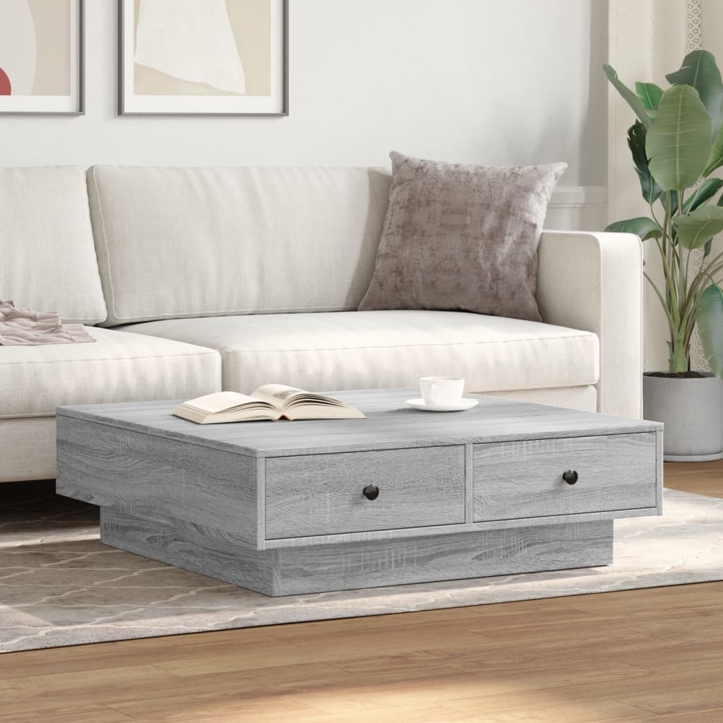 VidaXL Salontafel 90x90x28 cm bewerkt hout grijs sonoma eikenkleurig