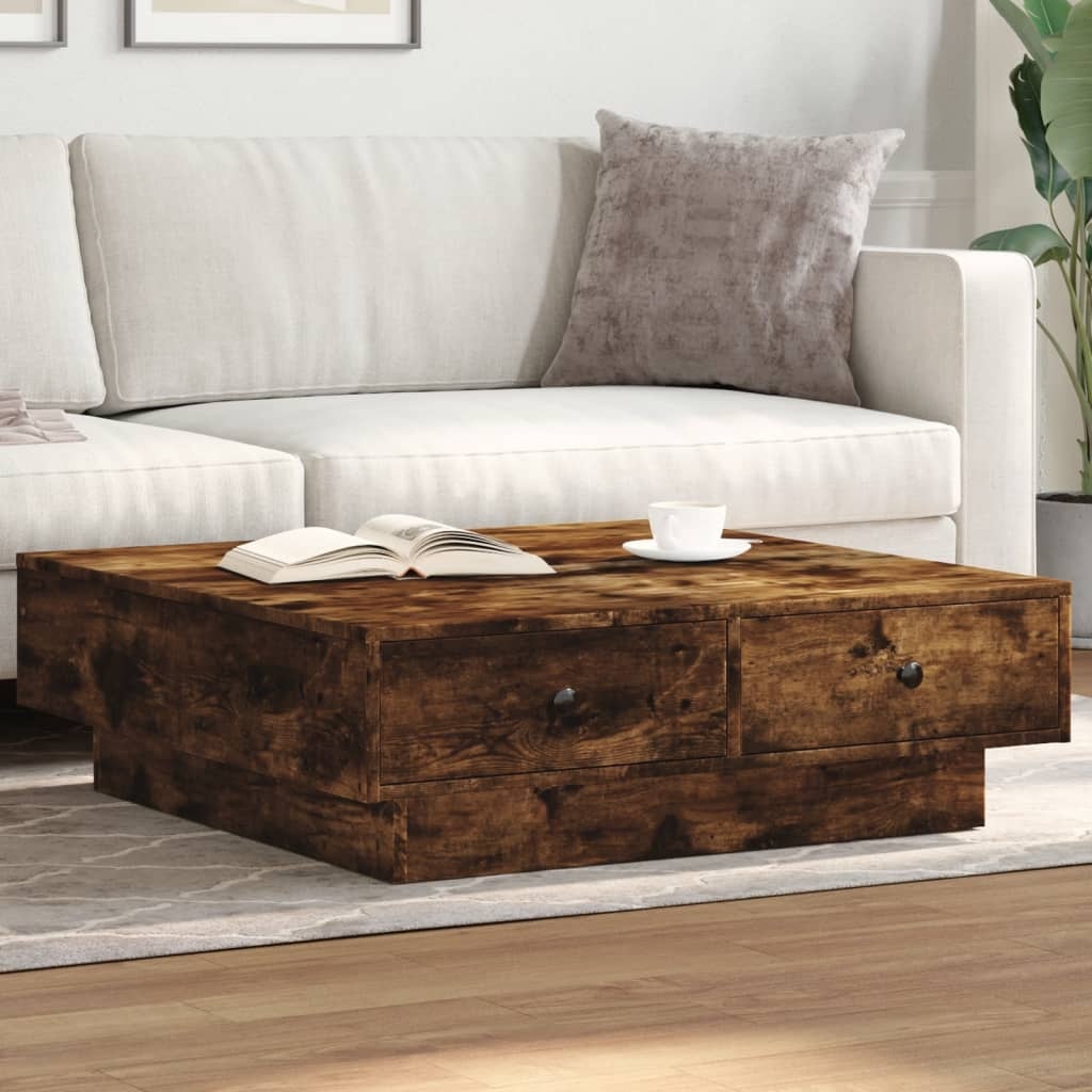 VidaXL Salontafel 90x90x28 cm bewerkt hout gerookt eikenkleurig