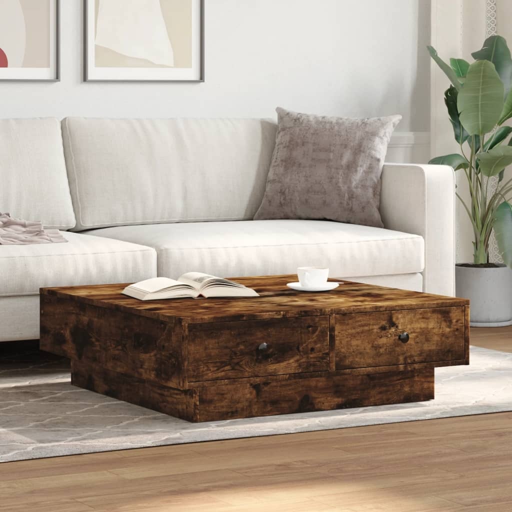 VidaXL Salontafel 90x90x28 cm bewerkt hout gerookt eikenkleurig