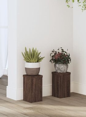 VidaXL Plantenstandaards 2 st 10x10x18 cm bewerkt hout bruin eiken