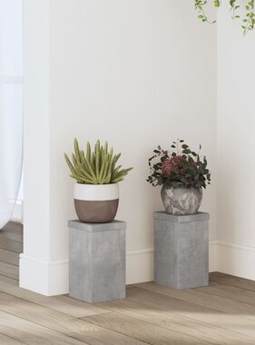 VidaXL Plantenstandaards 2 st 10x10x18 cm bewerkt hout betongrijs