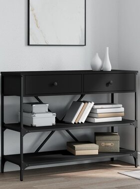 VidaXL Wandtafel met lades en schappen bewerkt hout zwart