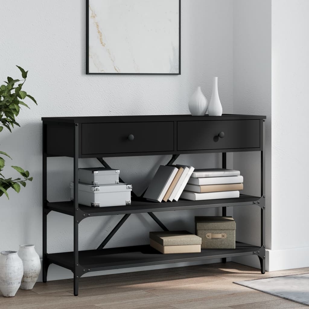 VidaXL Wandtafel met lades en schappen bewerkt hout zwart