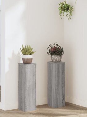 VidaXL Plantenstandaards 2 st 17x17x60 cm bewerkt hout grijs sonoma