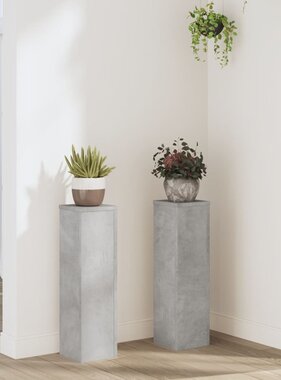 VidaXL Plantenstandaards 2 st 17x17x60 cm bewerkt hout betongrijs