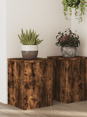 VidaXL Plantenstandaards 2 st 25x25x35 cm bewerkt hout gerookt eiken