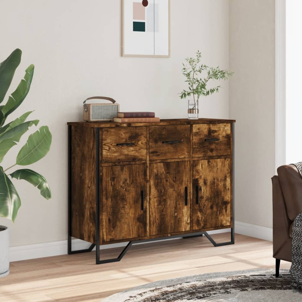 VidaXL Dressoir 97x32,5x74,5 cm bewerkt hout gerookt eikenkleurig