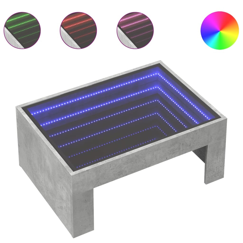 VidaXL Salontafel met Infinity LED 70x50x30 cm betongrijs