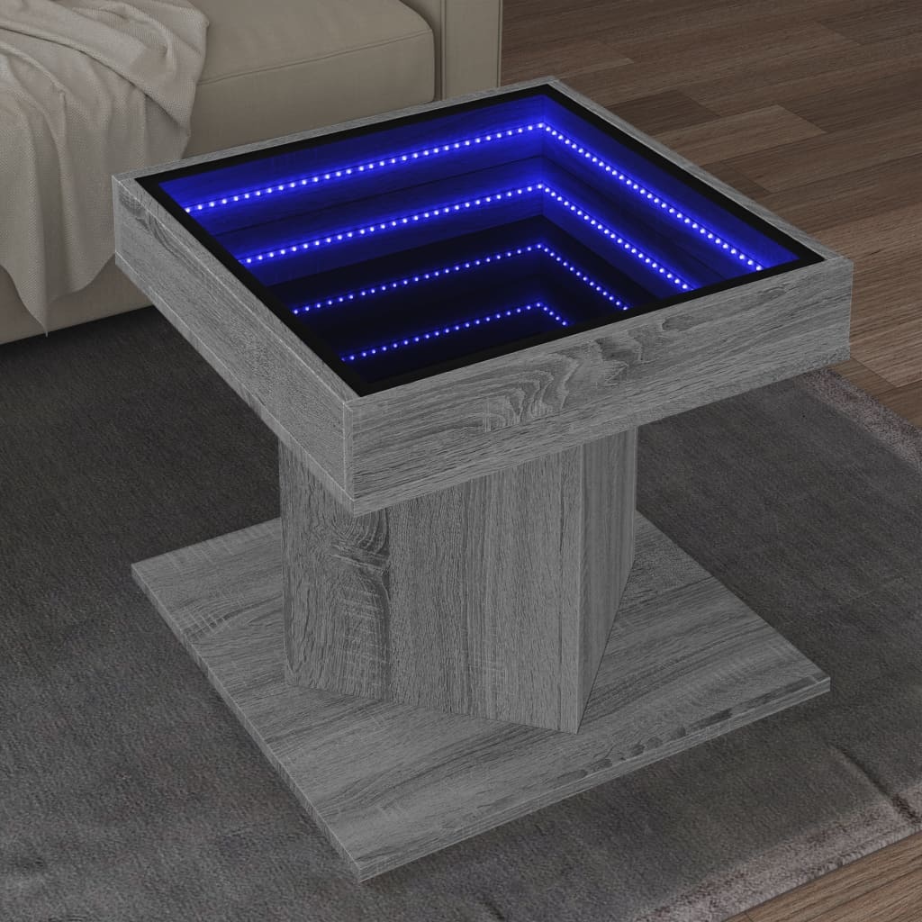 VidaXL Salontafel met LED 50x50x45 cm bewerkt hout grijs sonoma eiken