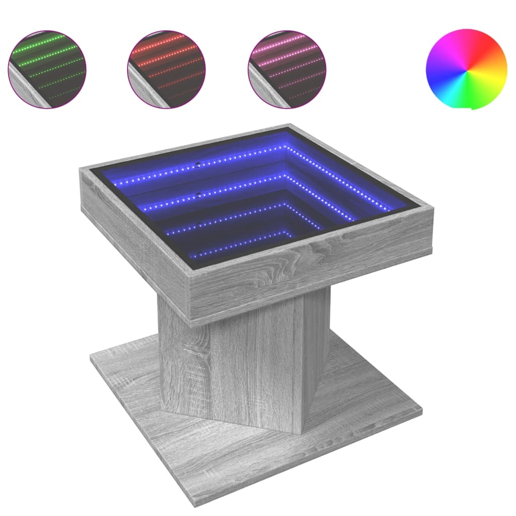 VidaXL Salontafel met LED 50x50x45 cm bewerkt hout grijs sonoma eiken