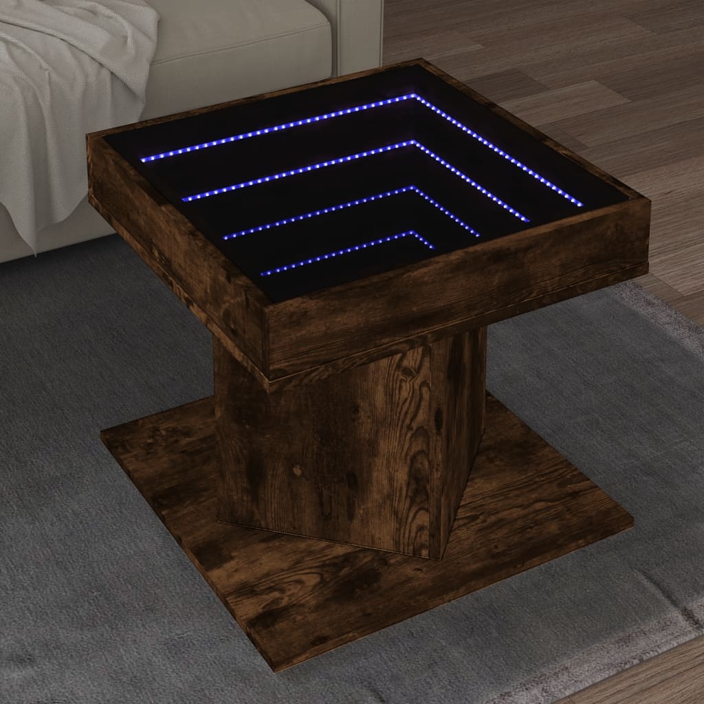 VidaXL Salontafel met LED 50x50x45 cm bewerkt hout gerookt eikenkleur