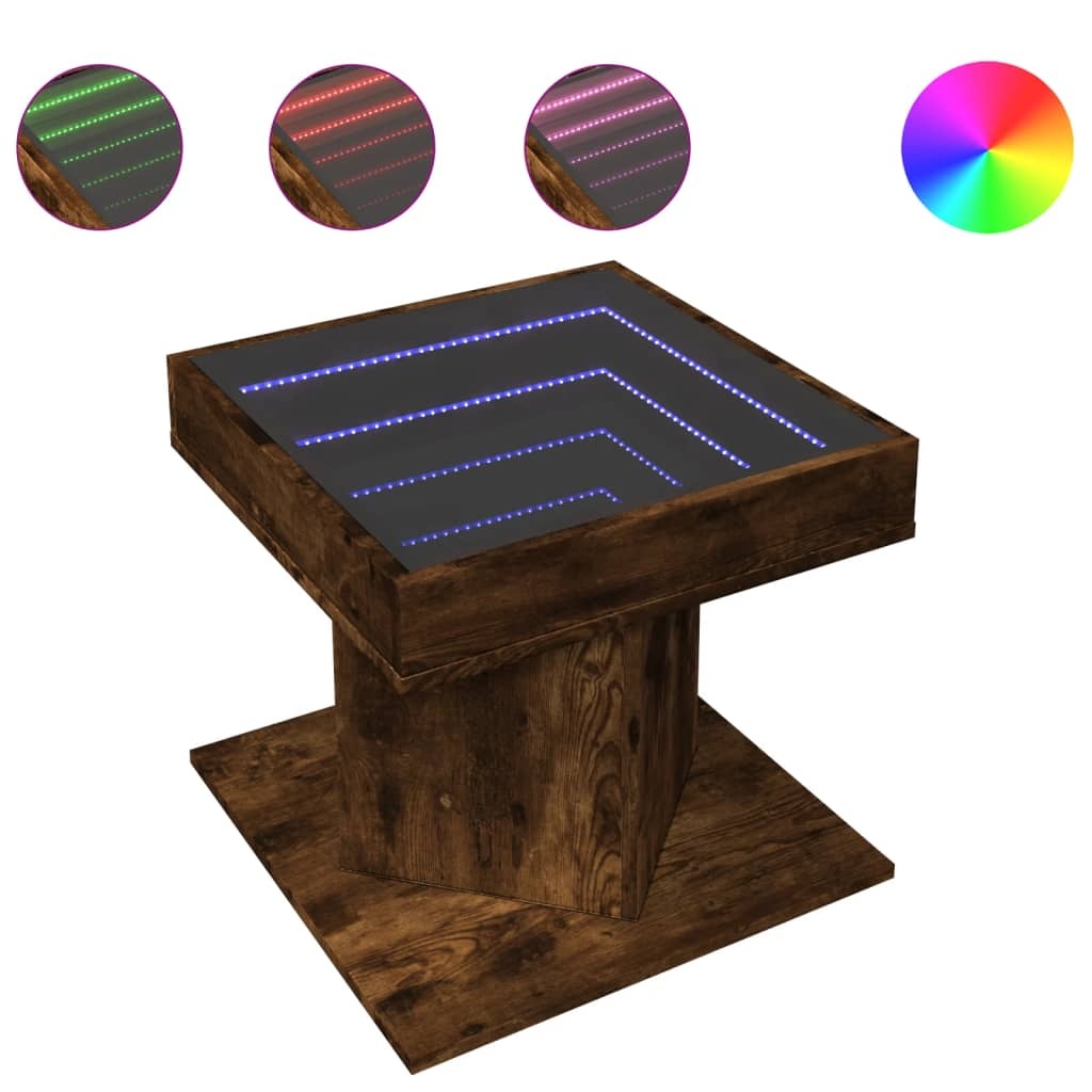VidaXL Salontafel met LED 50x50x45 cm bewerkt hout gerookt eikenkleur