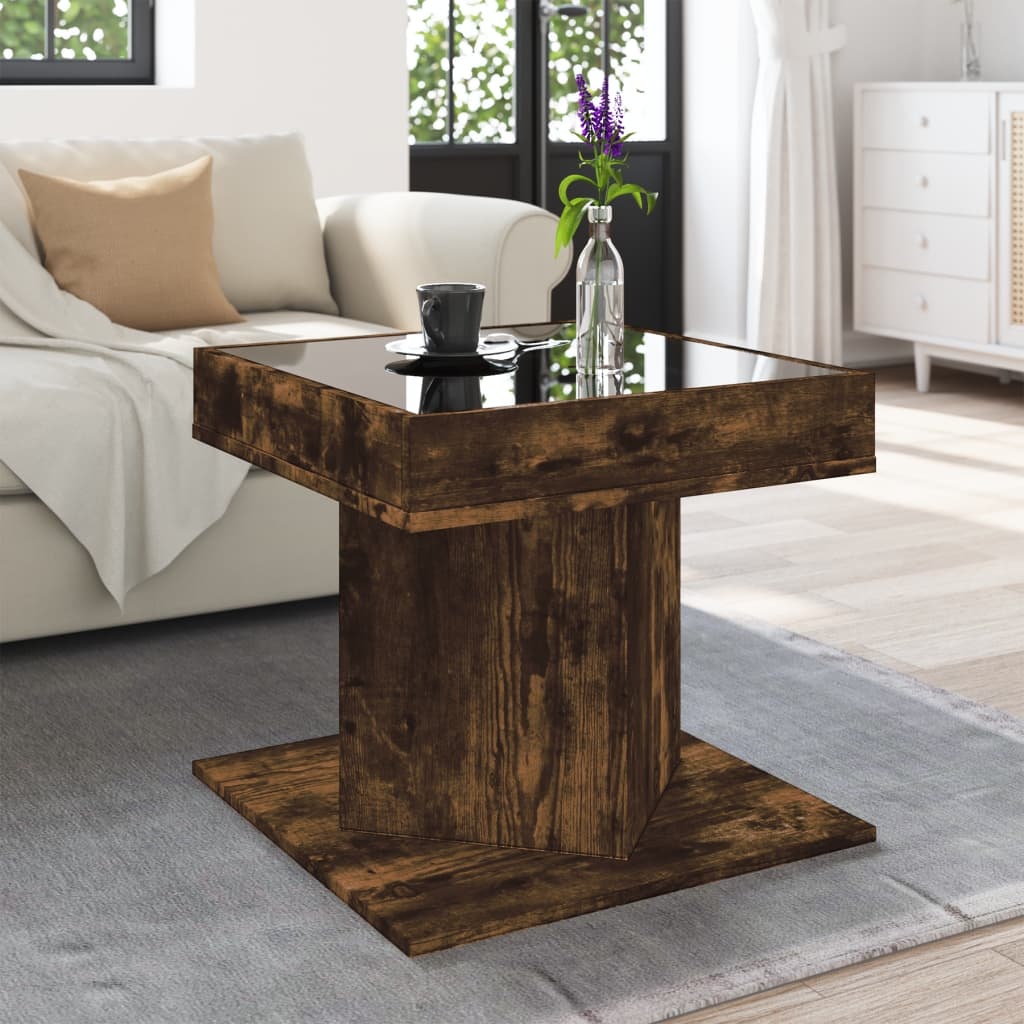 VidaXL Salontafel met LED 50x50x45 cm bewerkt hout gerookt eikenkleur