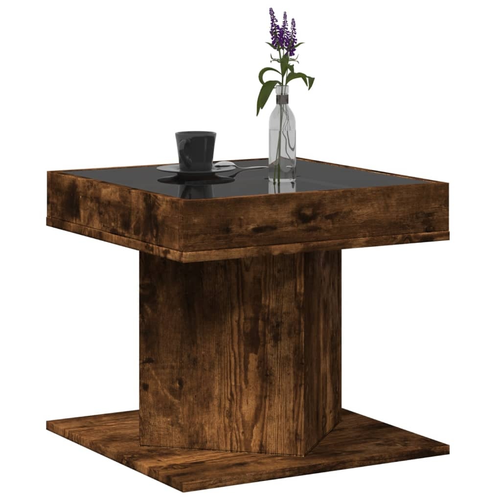 VidaXL Salontafel met LED 50x50x45 cm bewerkt hout gerookt eikenkleur