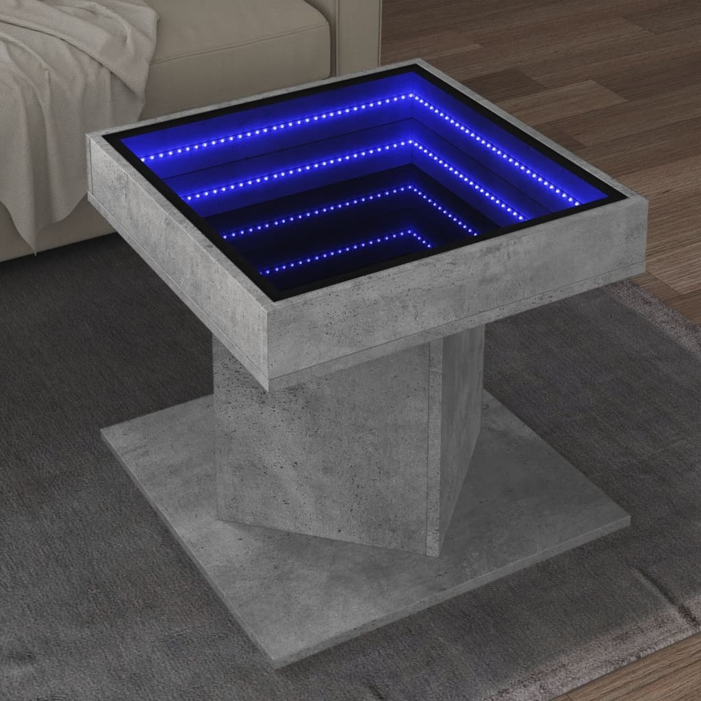 VidaXL Salontafel met LED 50x50x45 cm bewerkt hout betongrijs