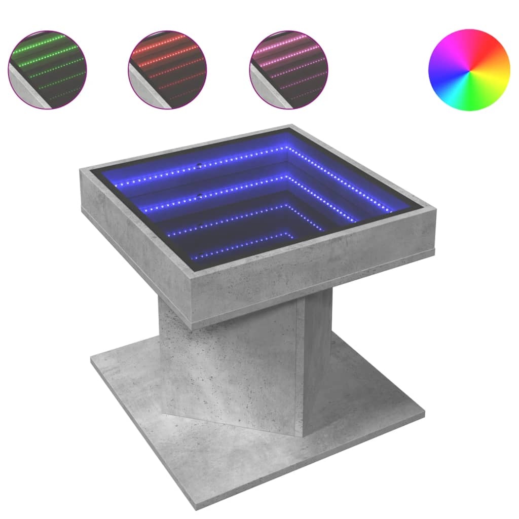 VidaXL Salontafel met LED 50x50x45 cm bewerkt hout betongrijs