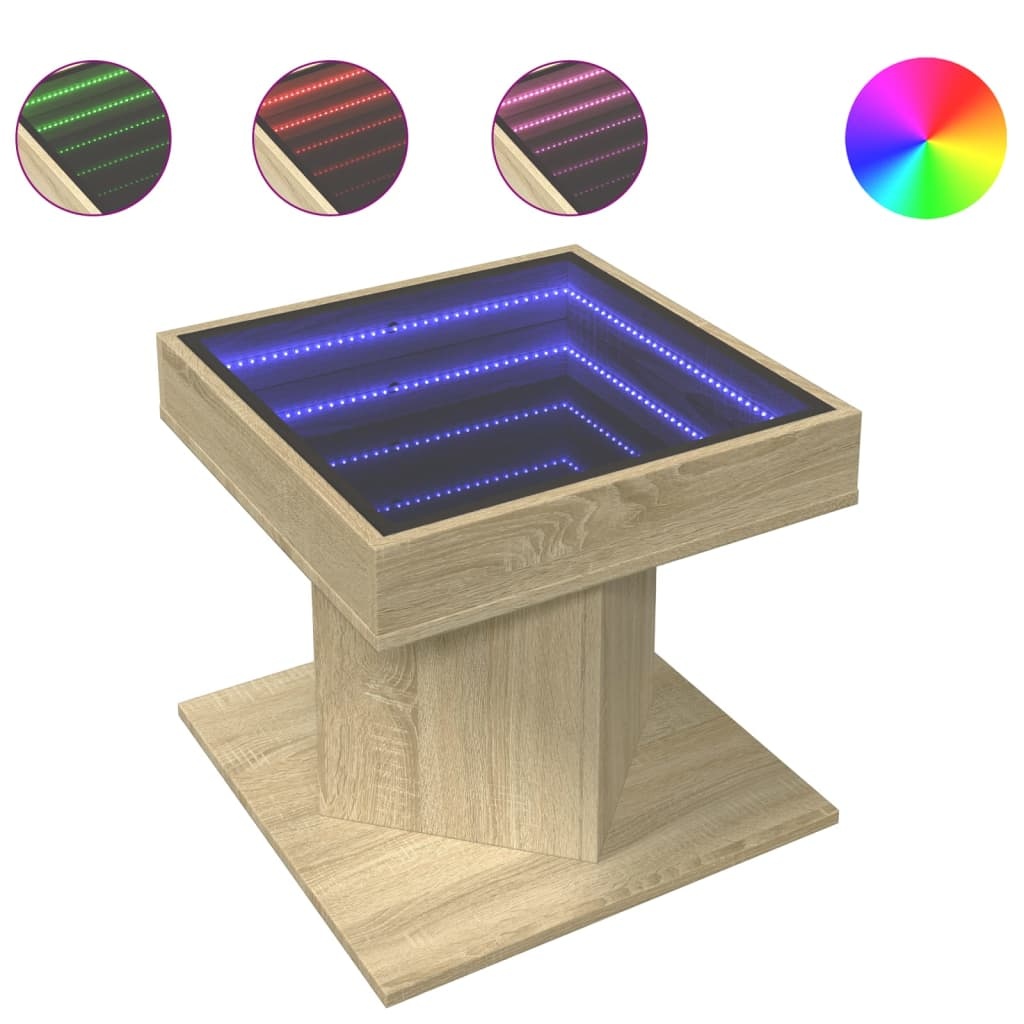 VidaXL Salontafel met LED 50x50x45 cm bewerkt hout sonoma eikenkleurig