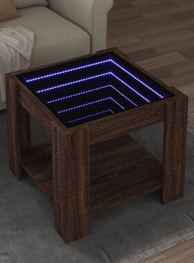 VidaXL Salontafel met LED 53x53x45 cm bewerkt hout bruin eikenkleurig