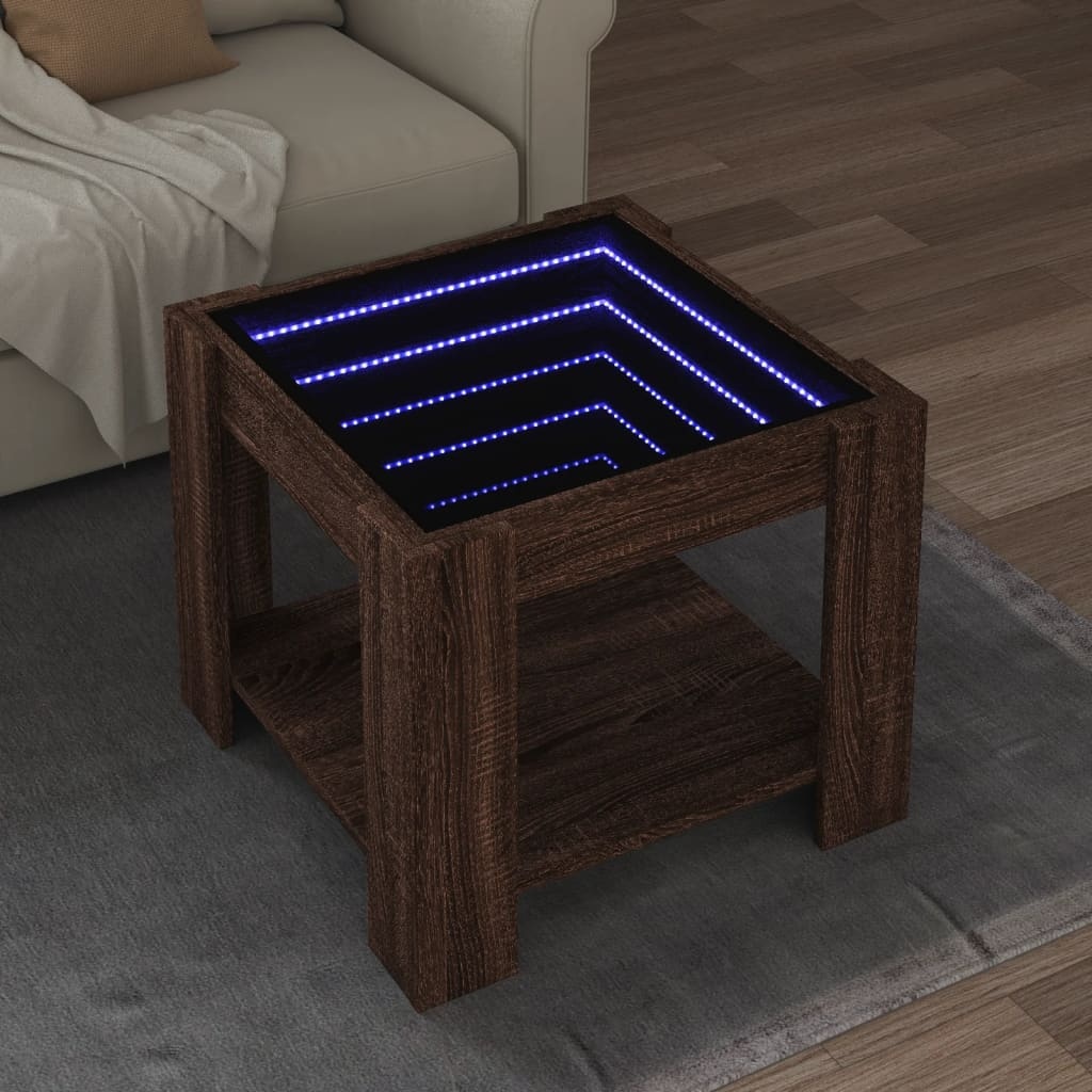 VidaXL Salontafel met LED 53x53x45 cm bewerkt hout bruin eikenkleurig
