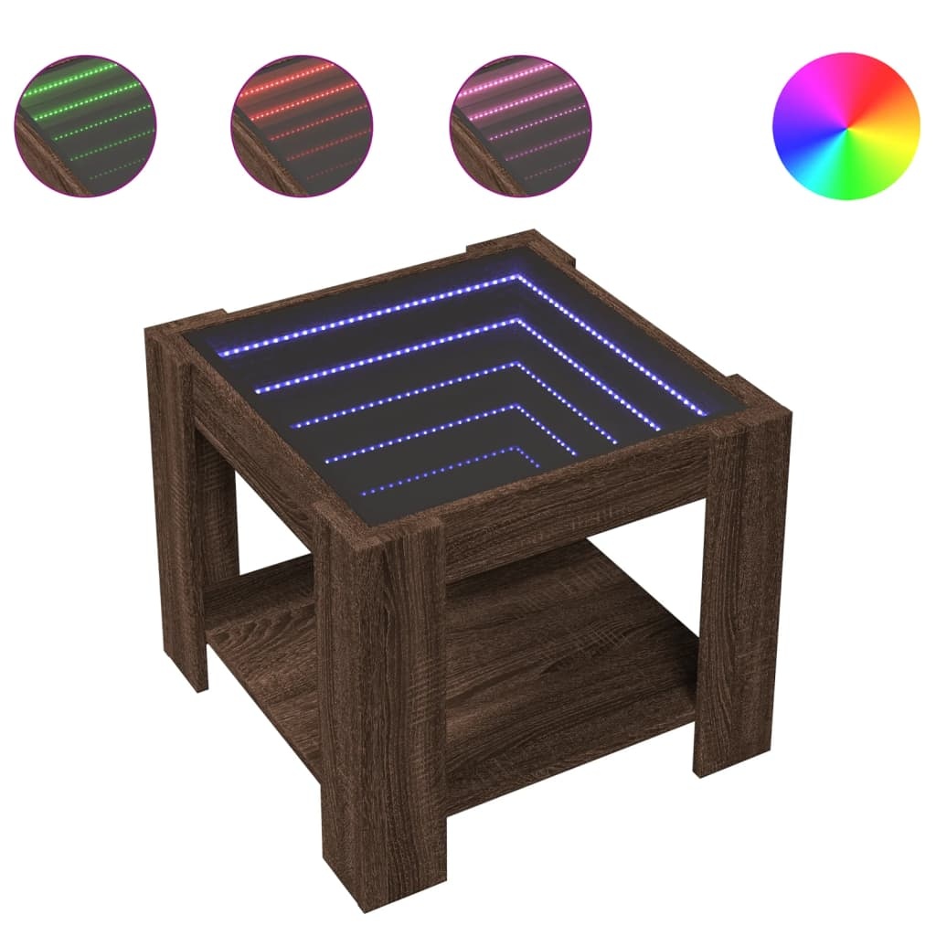 VidaXL Salontafel met LED 53x53x45 cm bewerkt hout bruin eikenkleurig