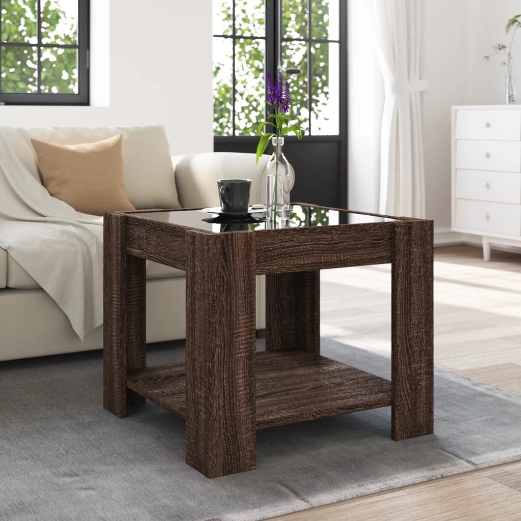 VidaXL Salontafel met LED 53x53x45 cm bewerkt hout bruin eikenkleurig
