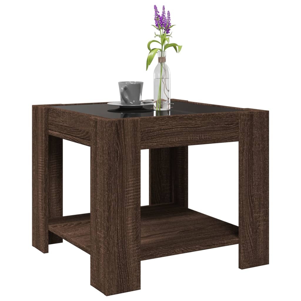 VidaXL Salontafel met LED 53x53x45 cm bewerkt hout bruin eikenkleurig