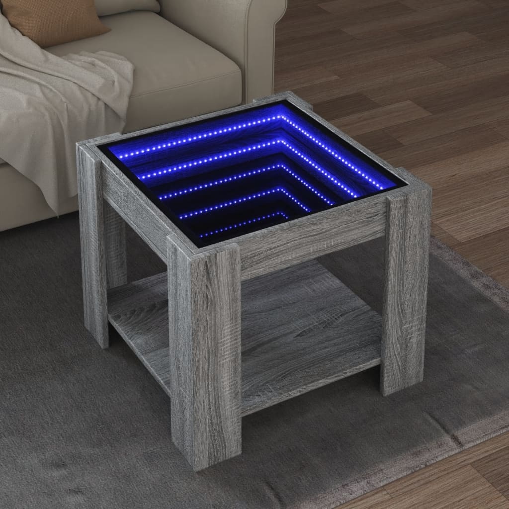 VidaXL Salontafel met LED 53x53x45 cm bewerkt hout grijs sonoma eiken