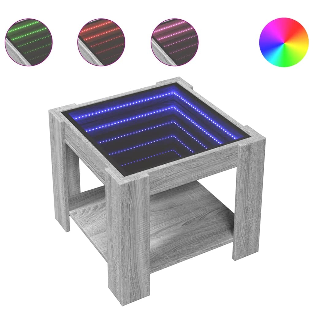VidaXL Salontafel met LED 53x53x45 cm bewerkt hout grijs sonoma eiken