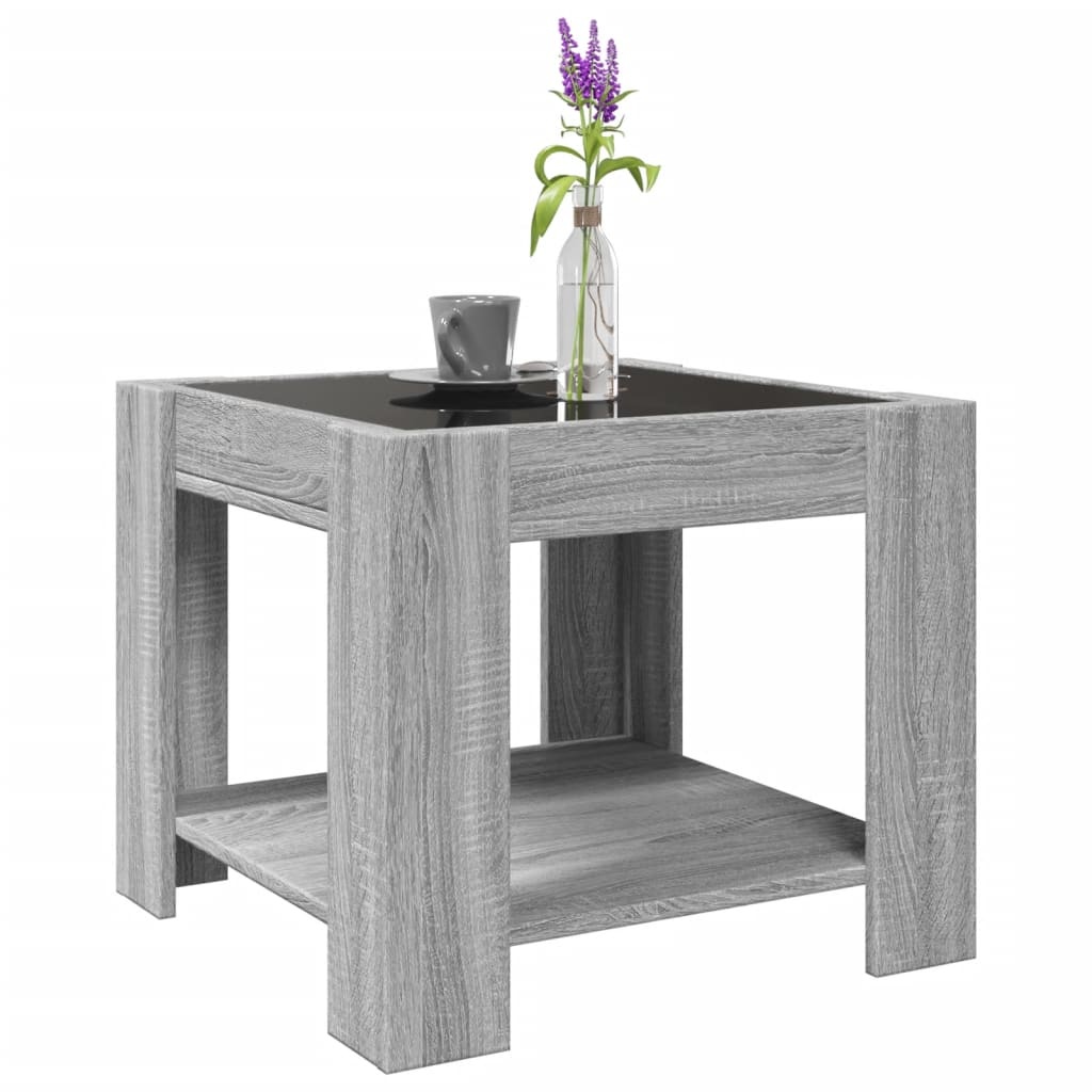VidaXL Salontafel met LED 53x53x45 cm bewerkt hout grijs sonoma eiken
