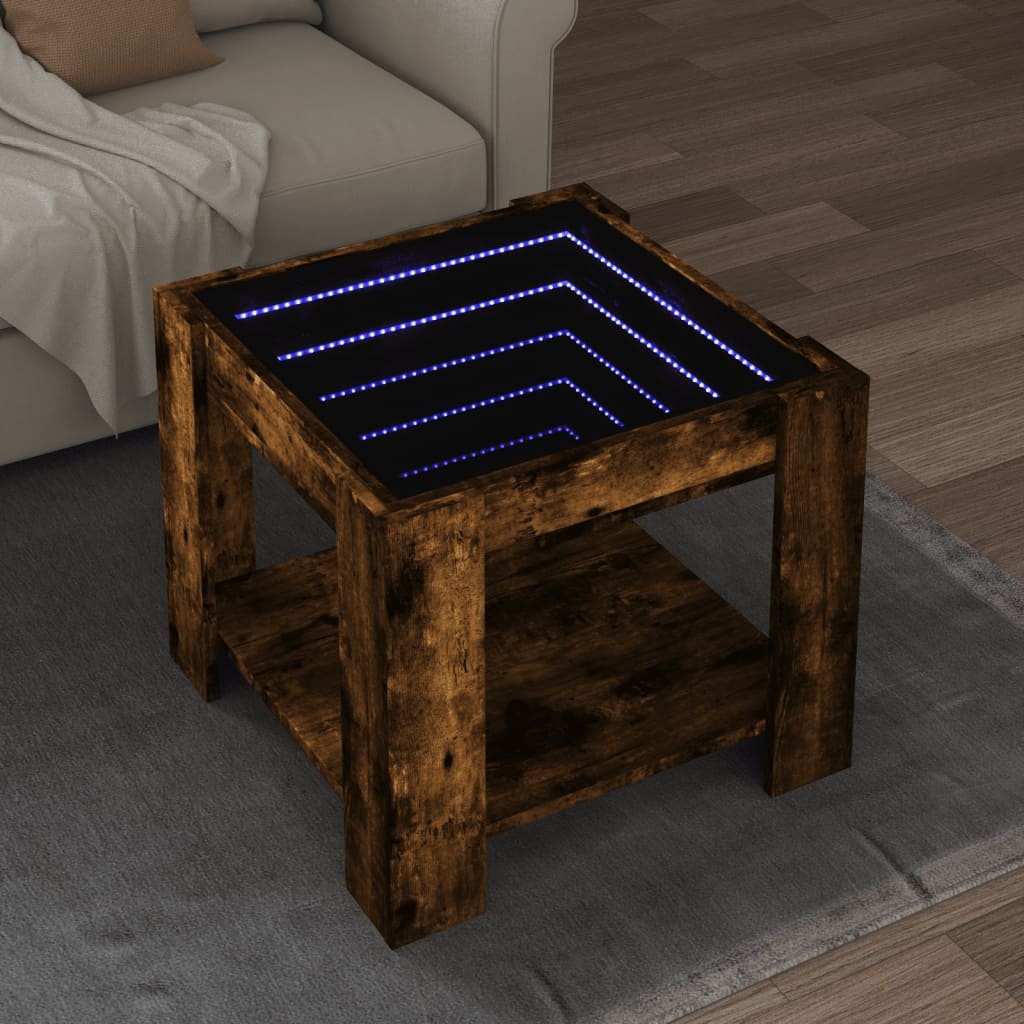 VidaXL Salontafel met LED 53x53x45 cm bewerkt hout gerookt eikenkleur