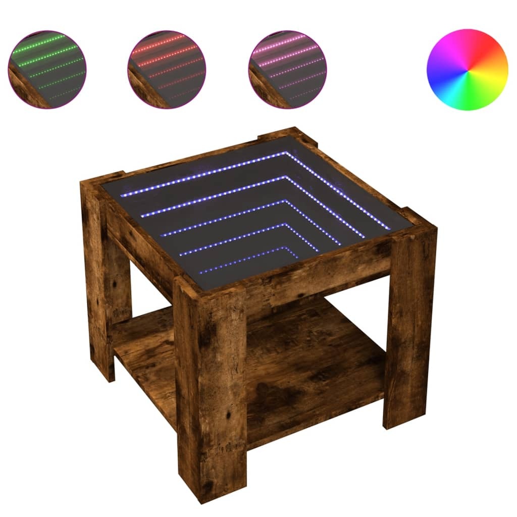 VidaXL Salontafel met LED 53x53x45 cm bewerkt hout gerookt eikenkleur