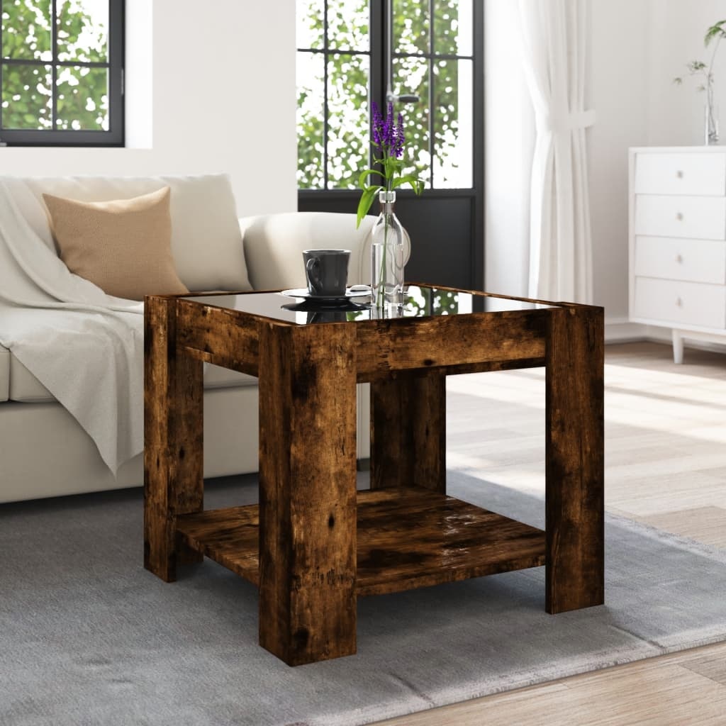VidaXL Salontafel met LED 53x53x45 cm bewerkt hout gerookt eikenkleur