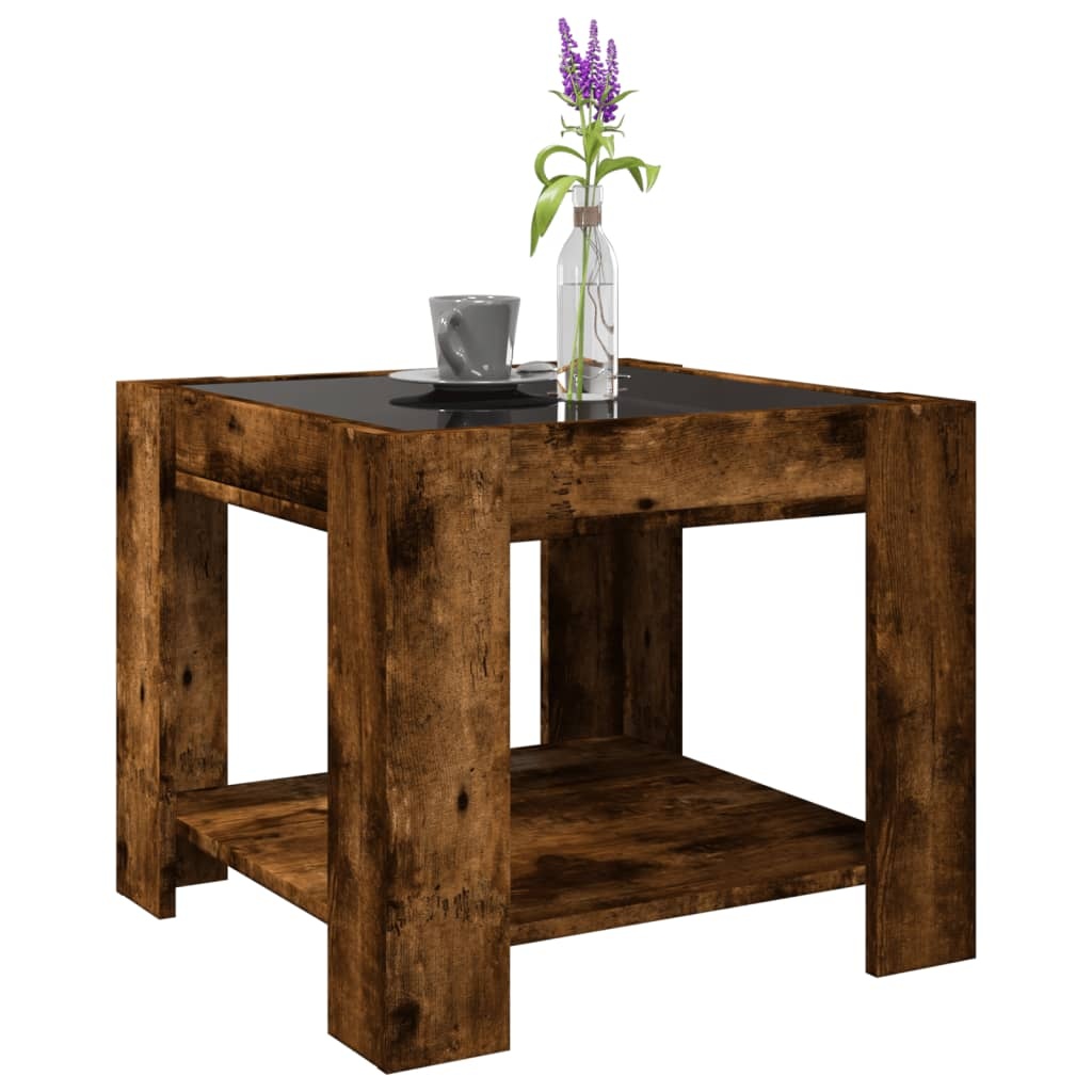 VidaXL Salontafel met LED 53x53x45 cm bewerkt hout gerookt eikenkleur