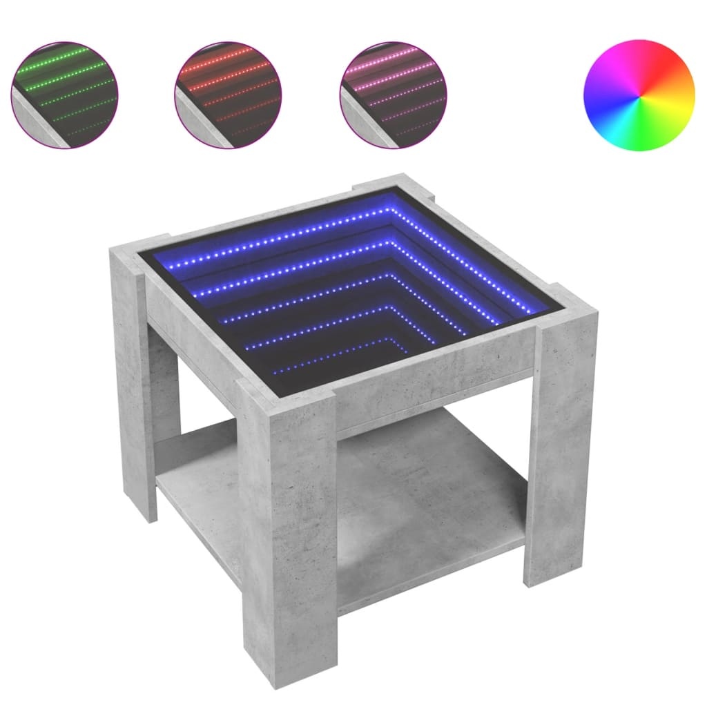 VidaXL Salontafel met LED 53x53x45 cm bewerkt hout betongrijs