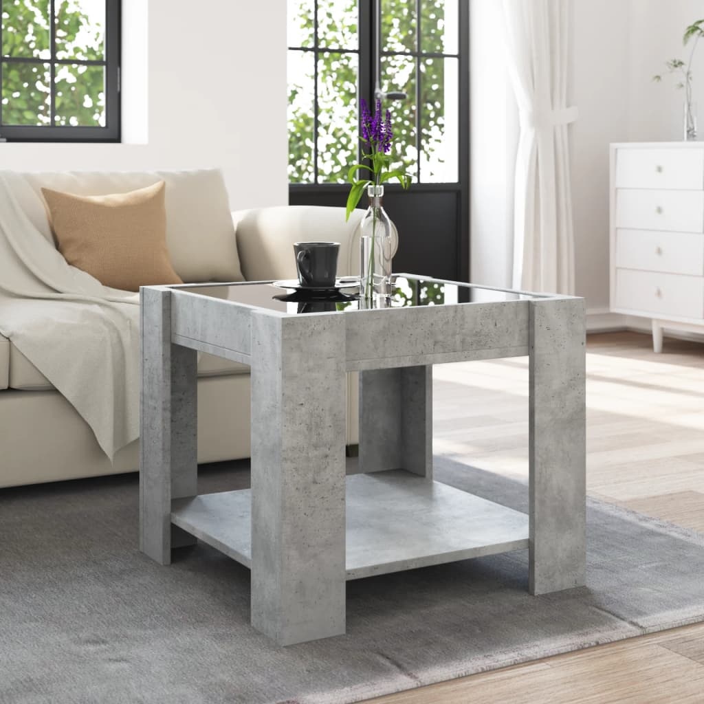 VidaXL Salontafel met LED 53x53x45 cm bewerkt hout betongrijs